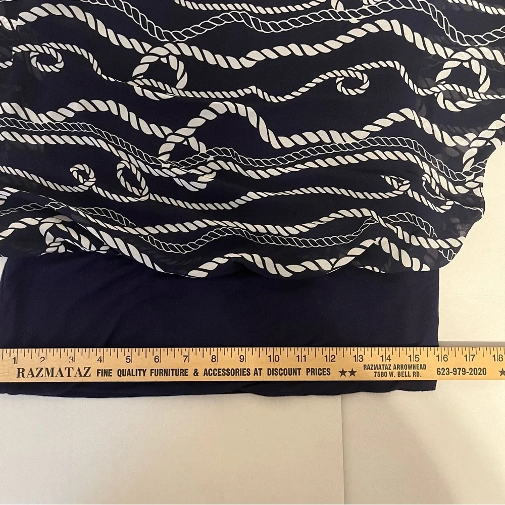 Joseph A unique, sheer dolman sleeve over tank blouse in navy blue size medium. - Picture 8 of 10